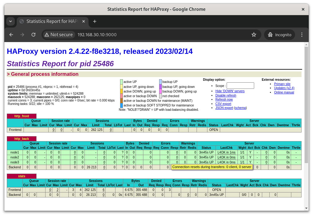 "HAProxy stats page showing all green."